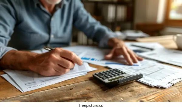 A man is calculating his finances