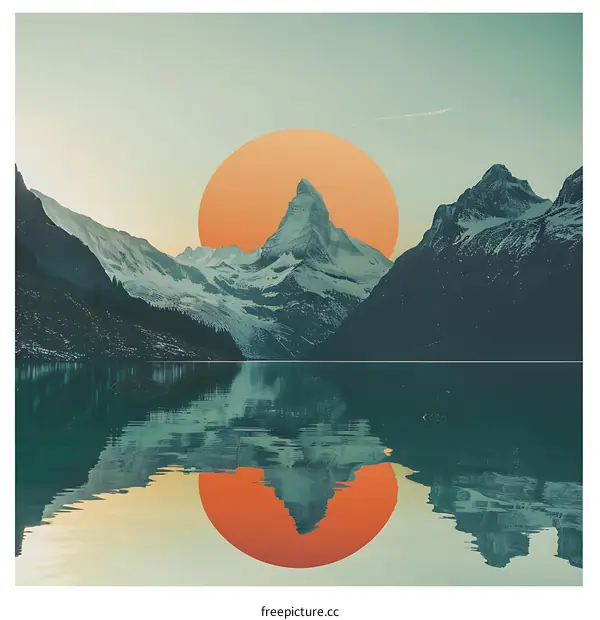 Sunset Over Mountains with Reflection in Lake