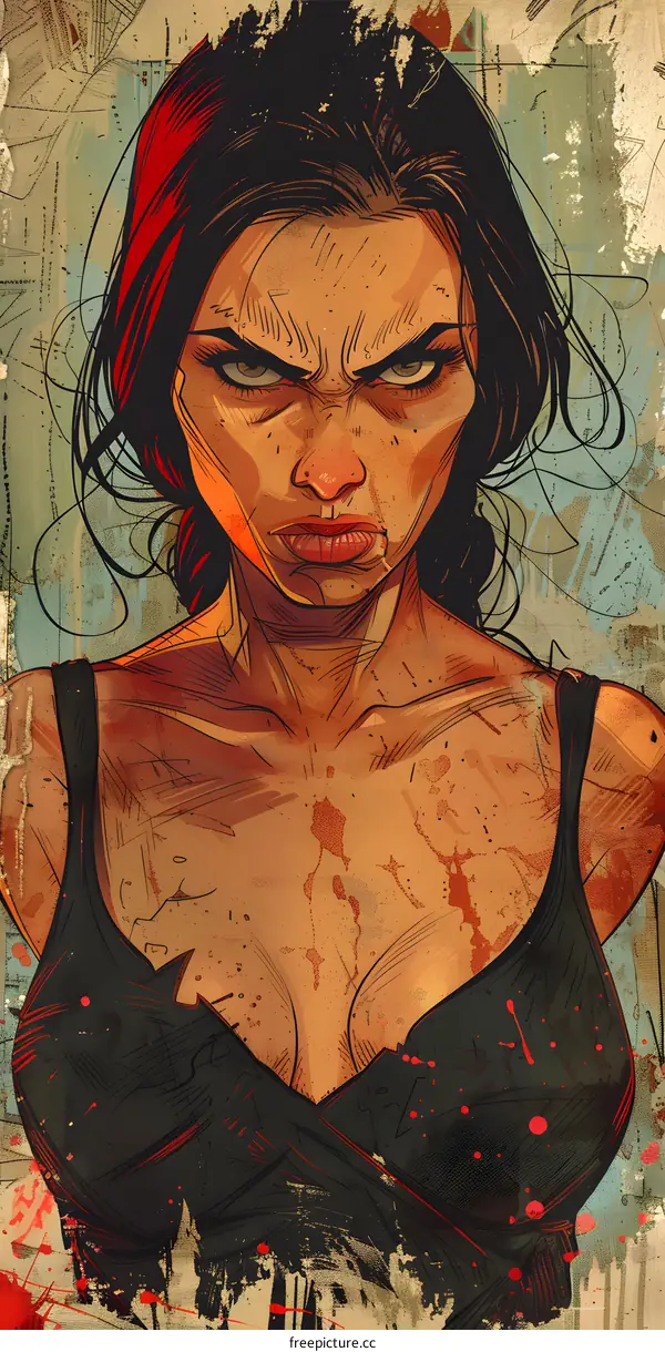 Angry Woman Illustration with Red and Black