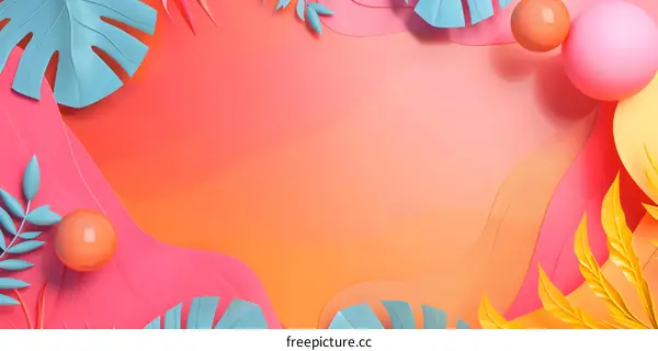 Abstract Colorful Paper Cutout Background with Leaves and Balls