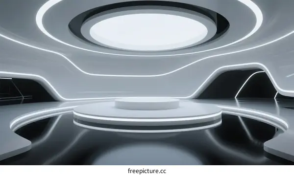 Modern Futuristic Interior Space with Circular Platform and Lighting