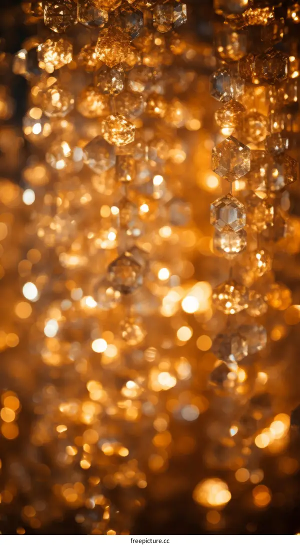 Golden abstract background with hanging crystals