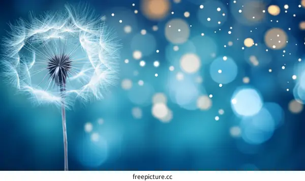 Dandelion flower with seeds blowing away in the wind