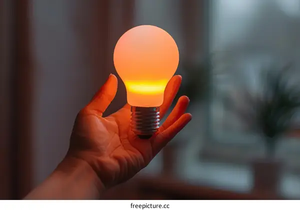 Hand holding a glowing light bulb