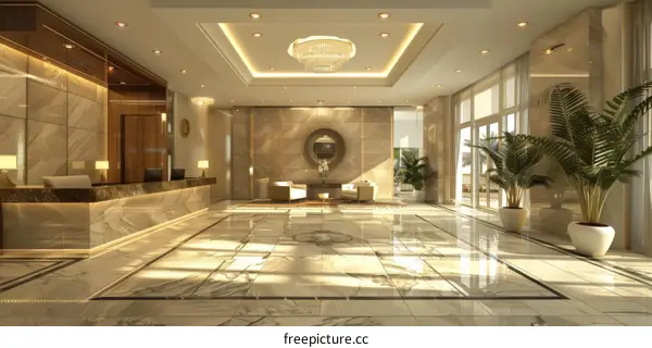 Luxury Hotel Lobby Interior Design Illustration