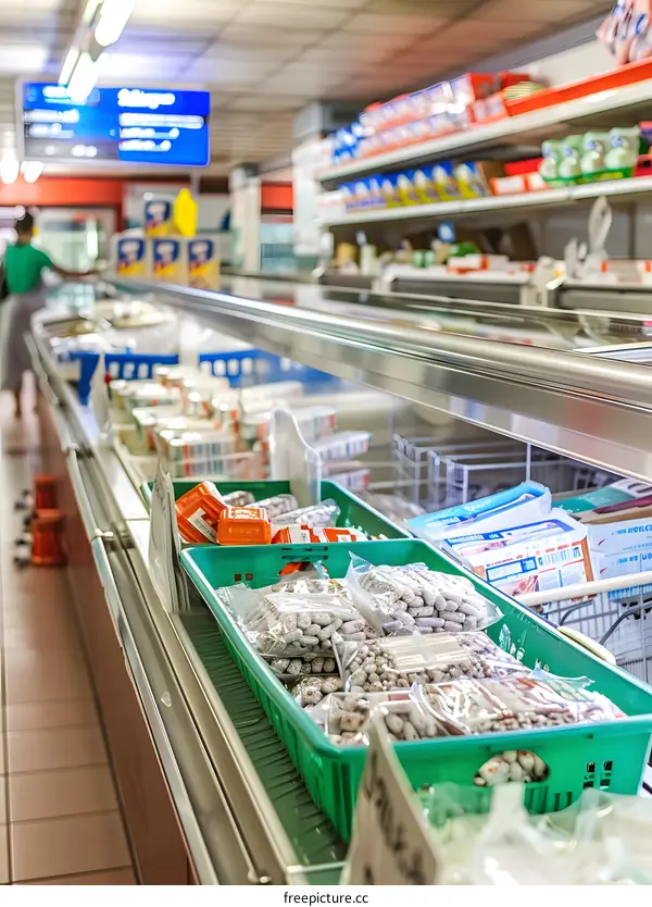 Fresh Frozen Goods Displayed In A Grocery Store