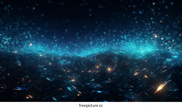 Blue and black crystal mountain peaks with glowing yellow lights