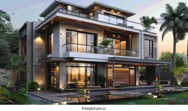 Modern Luxury Villa Exterior Design Illustration