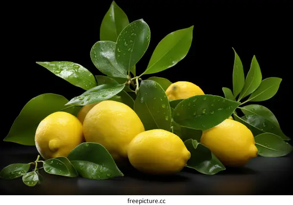 Still life of lemons with leaves