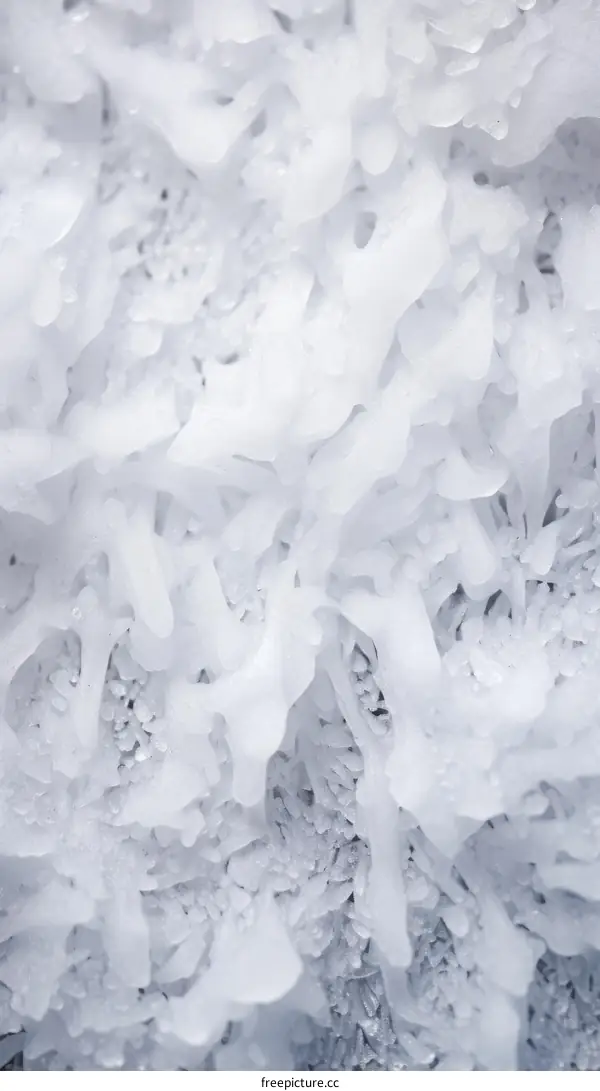 Close-up of white and gray icicles hanging from a roof