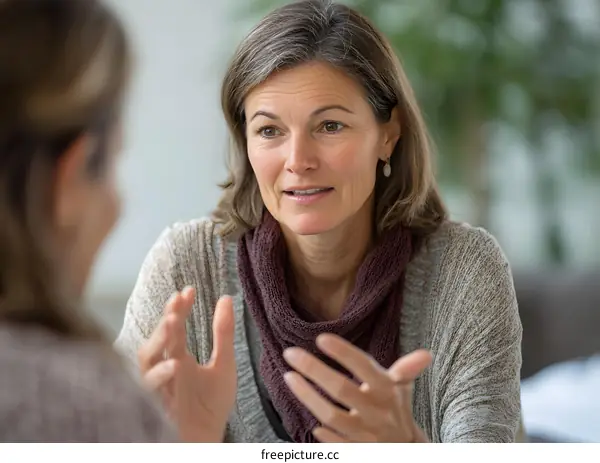 Two Women Talking and Gesturing