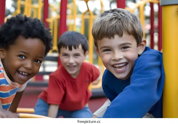 Three Boys Laughing on Playground