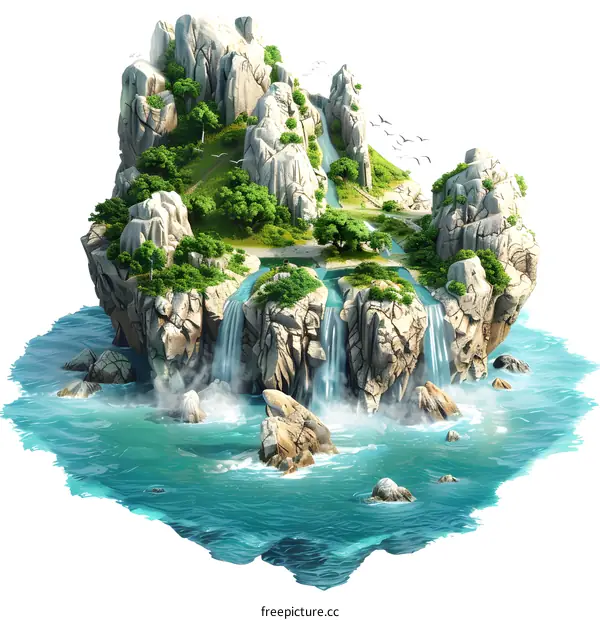 Fantasy Island With Waterfalls