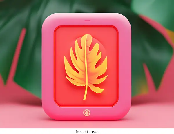 3D Rendered Pink Frame with Tropical Leaf Icon