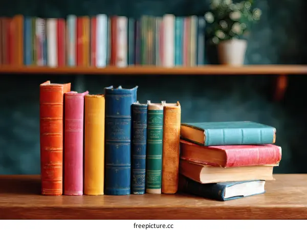 Colorful Books on Wooden Shelf