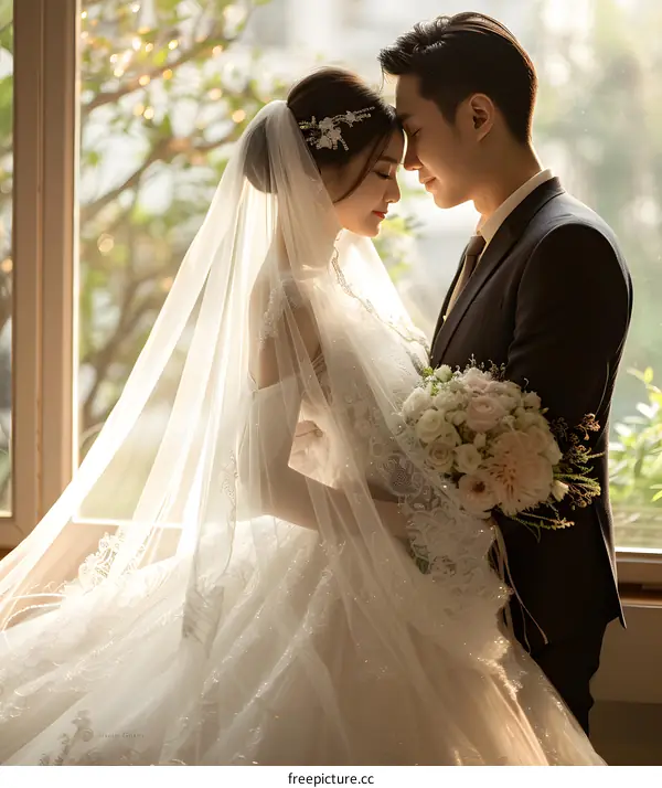 The bride and groom are deeply in love at the wedding ceremony