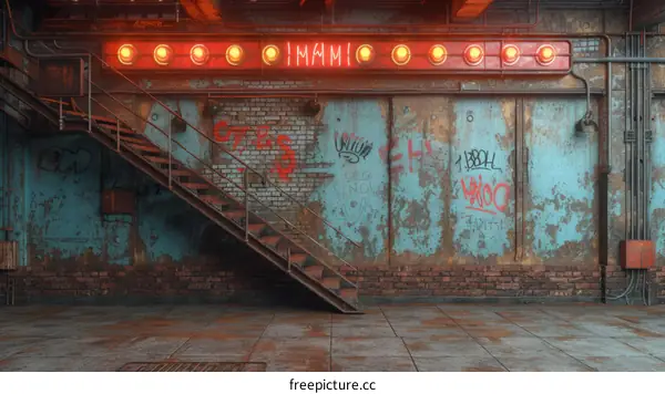 Grunge Urban Room with Rusty Metal and Graffiti