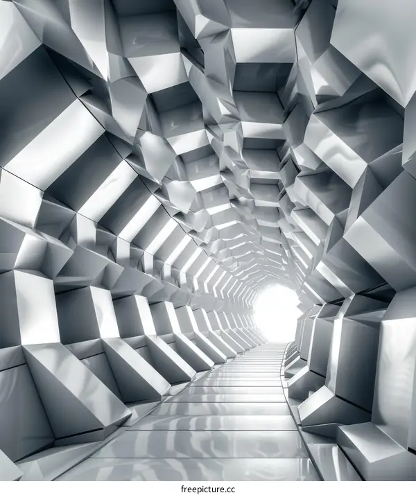 Futuristic Sci-Fi Tunnel With Bright Light At The End Of The Tunnel
