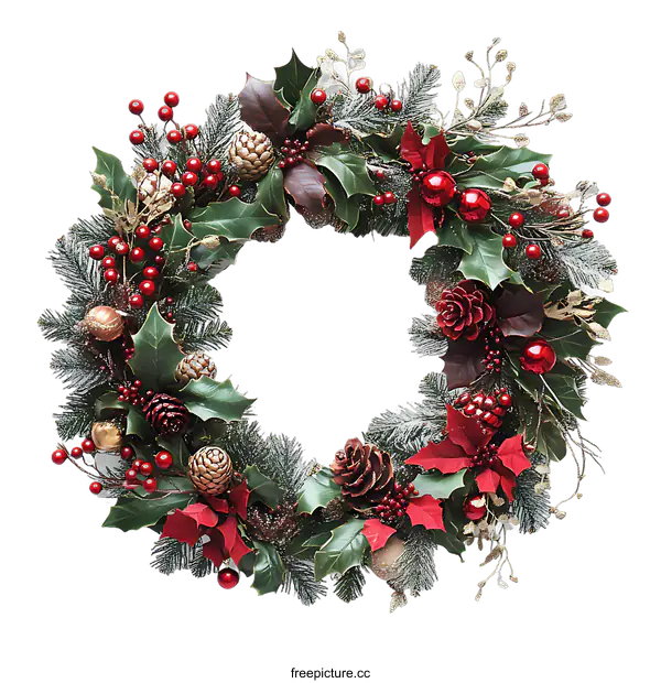 [Transparent Background PNG]Christmas Wreath with Red and Gold Decorations