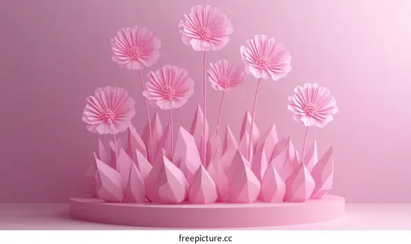 Pink Floral Arrangement on a Geometric Platform