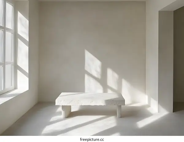 White Stone Coffee Table in Minimalist Room with Sunlight