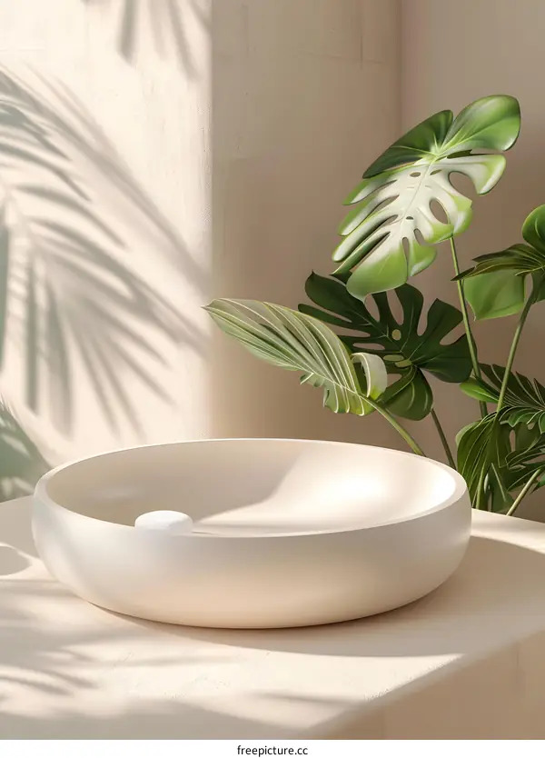 Minimalist Bathroom Sink with Tropical Plant