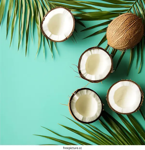 Tropical Coconut and Palm Leaves Background