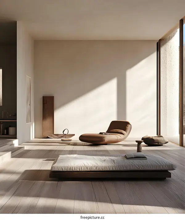 Minimalist Interior Design With Wooden Furniture And Natural Light