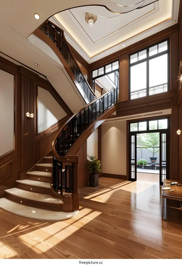 Modern Interior Design of a Grand Staircase in a Luxury Home