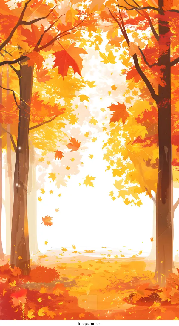 Autumn Forest Illustration With Fall Leaves