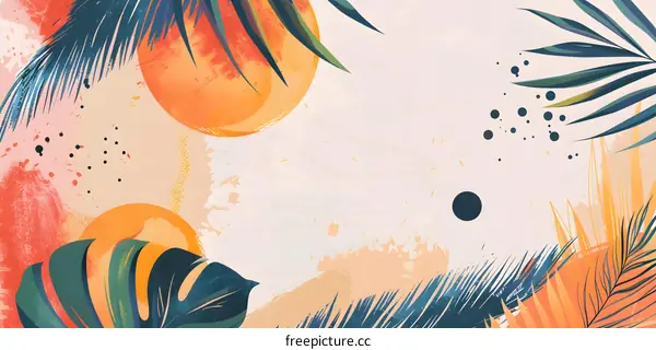 Abstract Tropical Leaves and Shapes Background