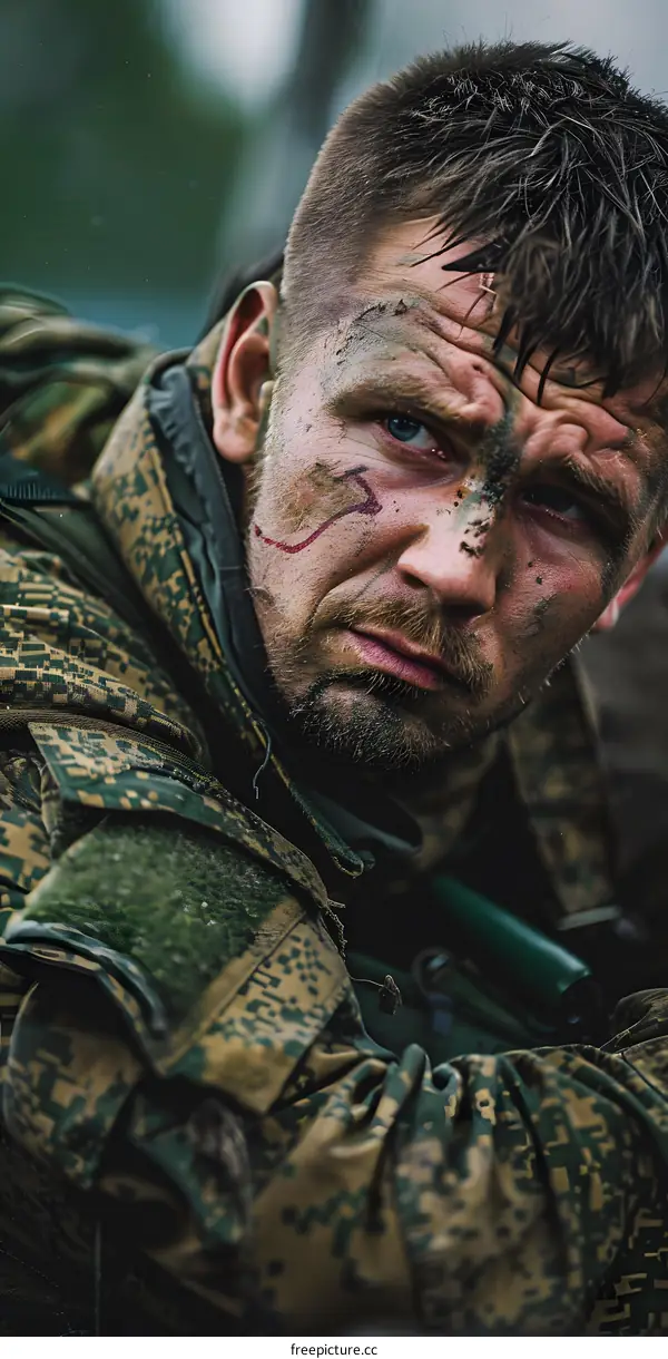 Portrait of a soldier in the field