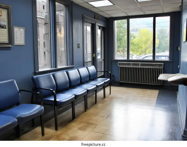 Waiting Room with Blue Seating and Natural Light
