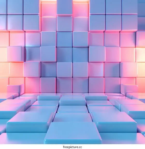 Glowing blue and pink abstract 3D cubes background