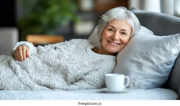 Smiling Senior Woman Relaxing in Bed