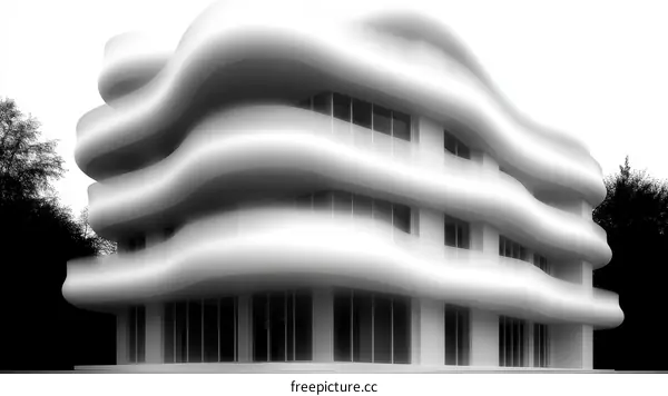Architectural Exterior of a Modern Building with Curved Balconies