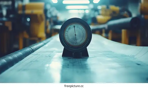 Vintage Industrial Barometer on Blueprint