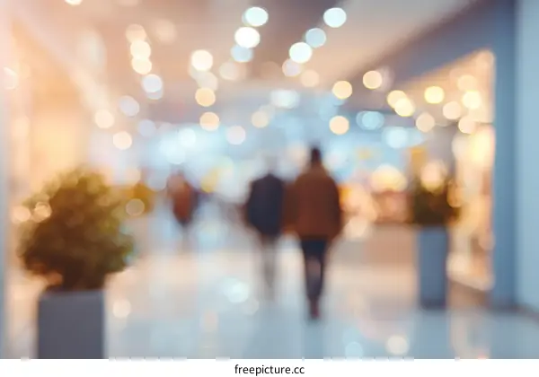 Blurred indoor shopping mall scene with people