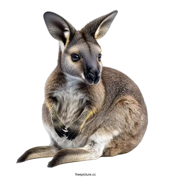 [Transparent Background PNG]Cute Red-necked Wallaby Sitting on White Background