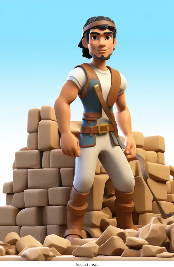 An illustration of a male video game character