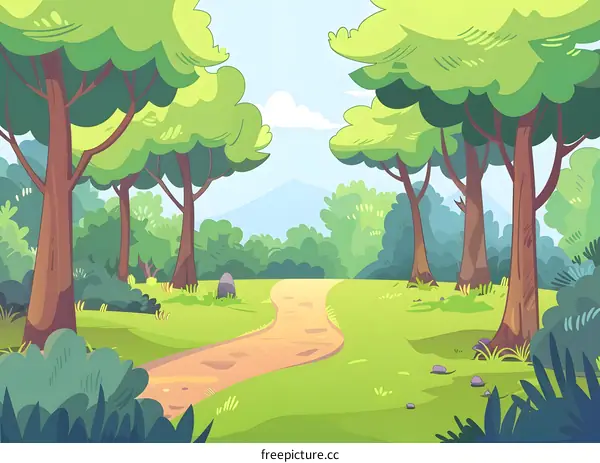 Cartoon Forest Path Background Illustration