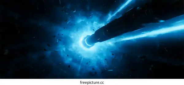 Bright Blue Energy Beam Emitting From Unknown Source in Dark Space