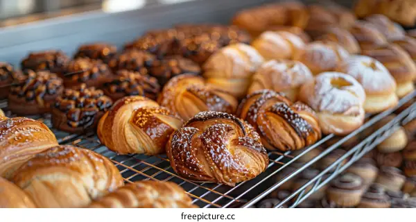 Freshly baked pastries on a cooling rack