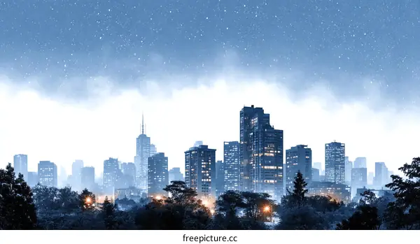 Night Cityscape with Illuminated Buildings