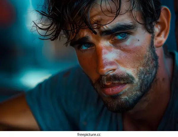 Closeup Portrait of a Handsome Man with Blue Eyes