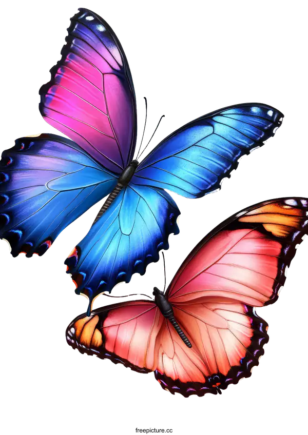 [Transparent Background PNG]Two Colorful Butterflies in Flight