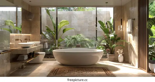 Modern Tropical Bathroom Design with Indoor Garden