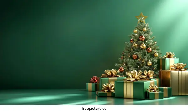 Christmas Decorated Scene with Gifts and Tree