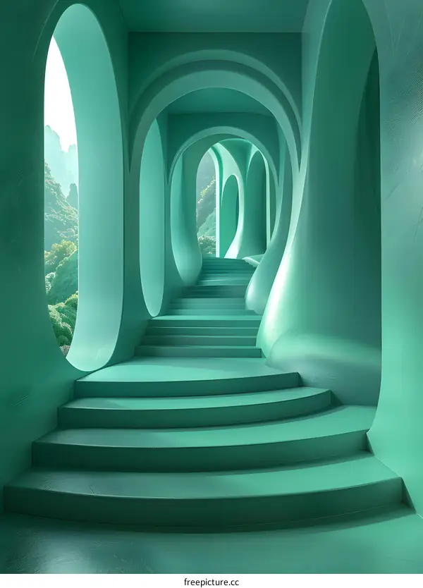 Green geometric shapes corridor