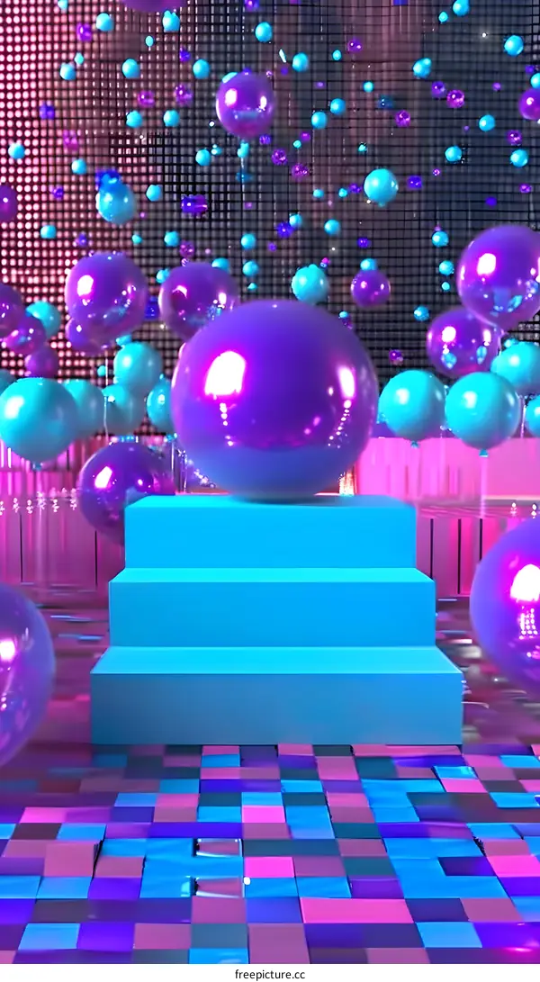 Abstract 3D Background with Colorful Spheres and Steps